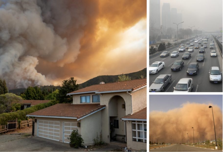 Wild fires, smog and dust storm